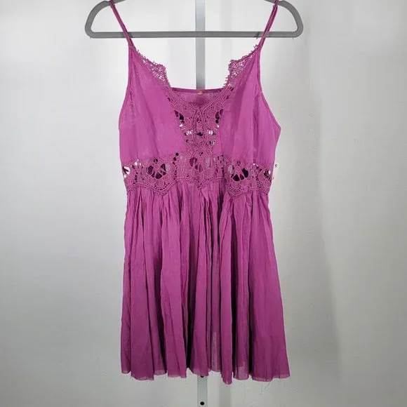 FREE PEOPLE Ilektra Lace Inset Cotton Chemise mini dress Sz M NEW - Picture 8 of 12